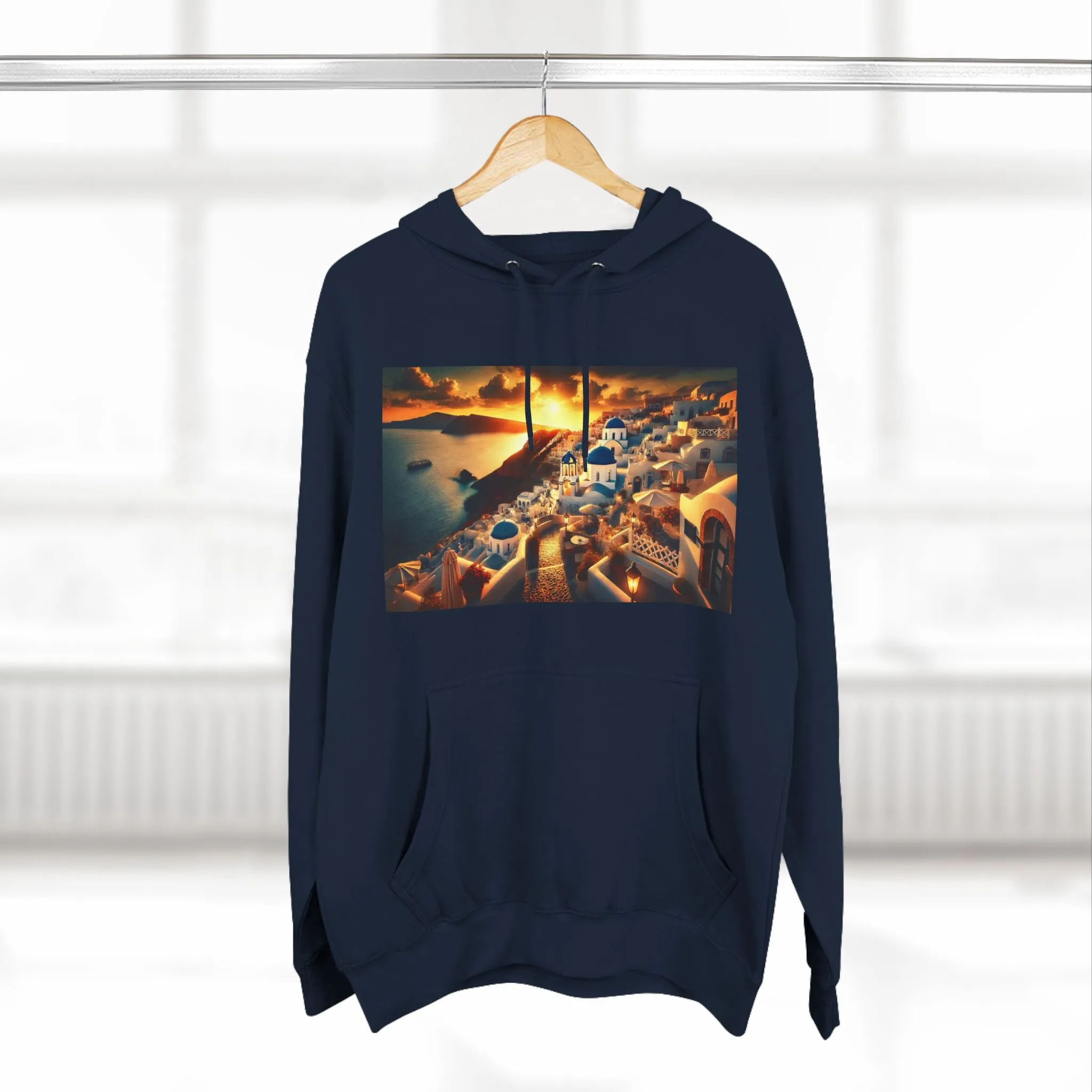 Santorini Sunset Fleece Hoodie - Cozy Travel Apparel