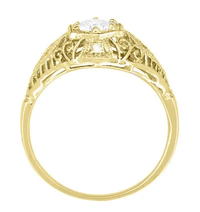 Scroll Dome Filigree Edwardian Diamond Engagement Ring in 14 Karat Yellow Gold