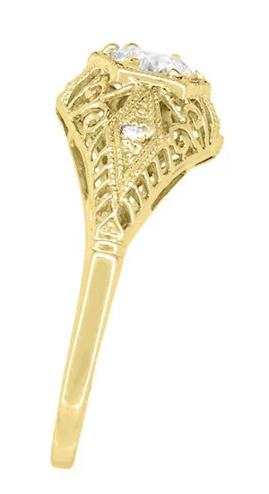Scroll Dome Filigree Edwardian Diamond Engagement Ring in 14 Karat Yellow Gold