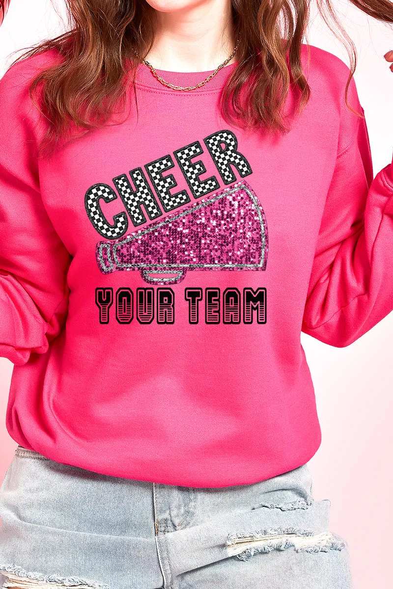 Sequin Pink Cheer Your Team Heavy-weight Crew Sweatshirt