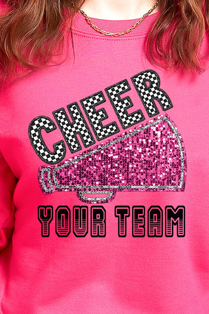 Sequin Pink Cheer Your Team Heavy-weight Crew Sweatshirt