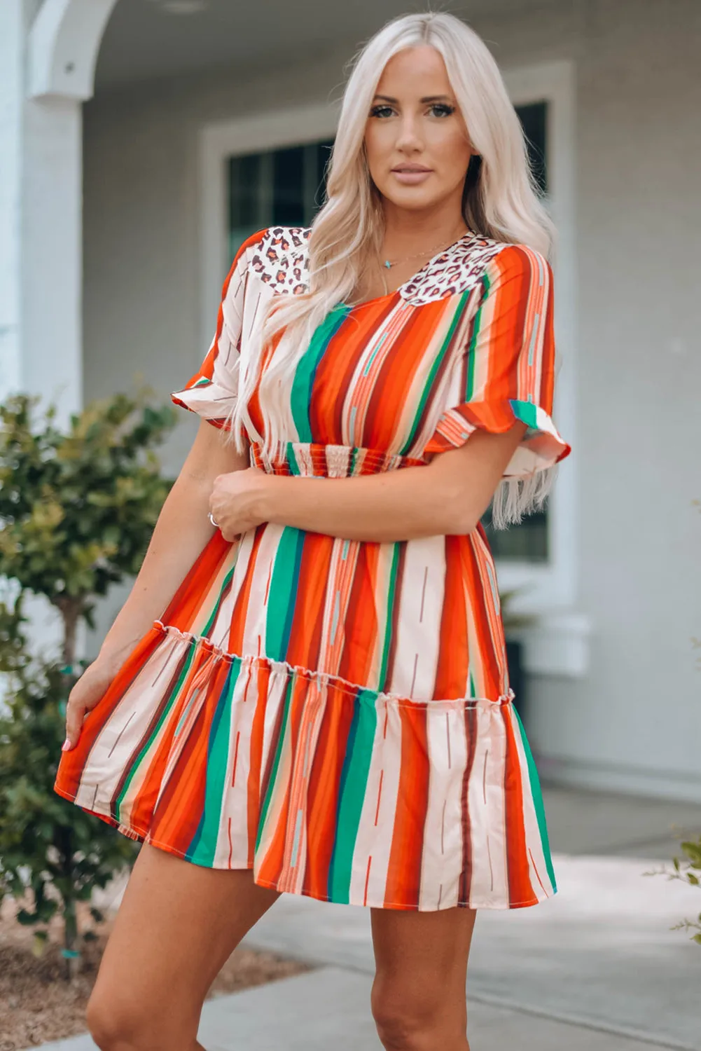 Serape Striped Leopard Mini Dress