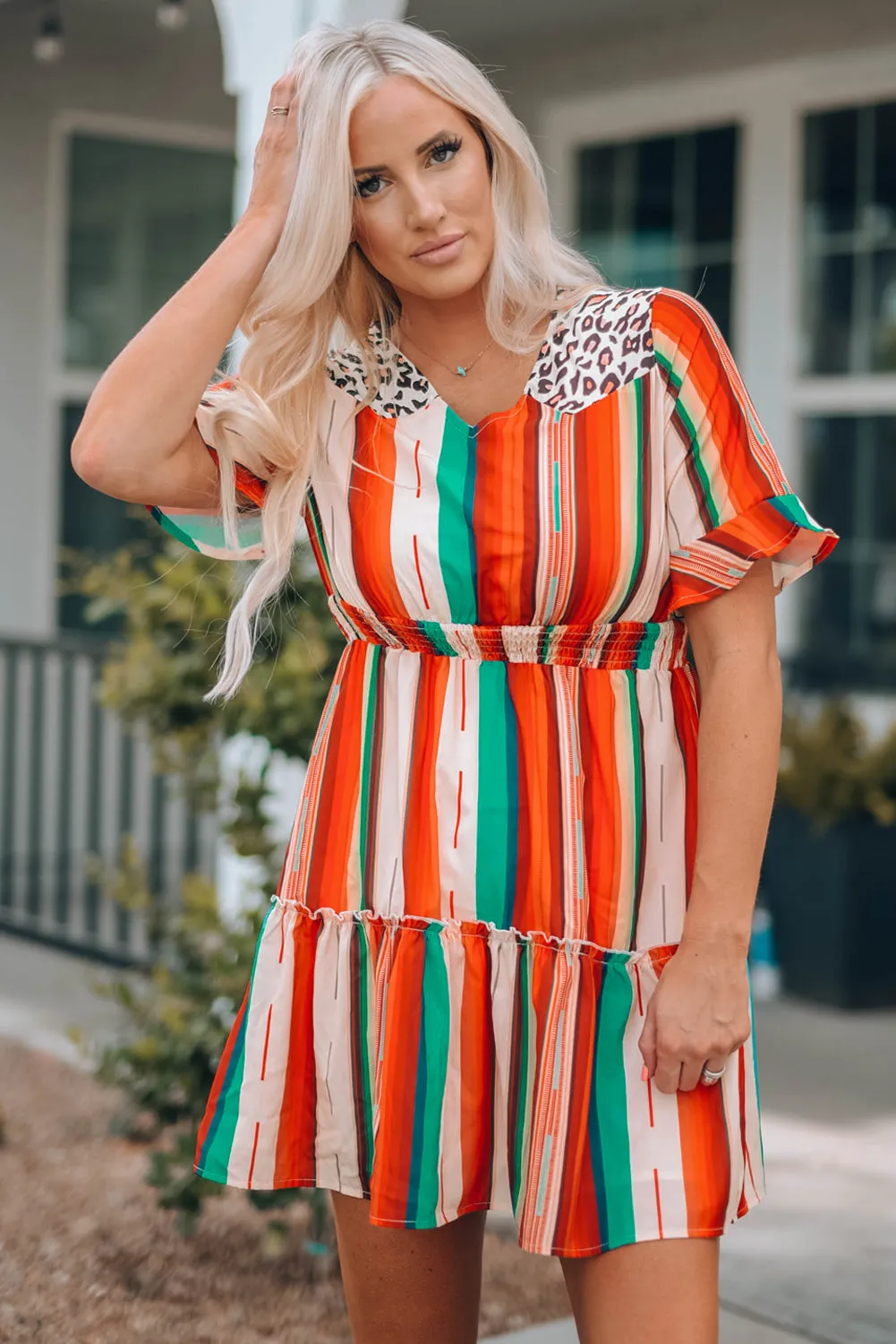 Serape Striped Leopard Mini Dress