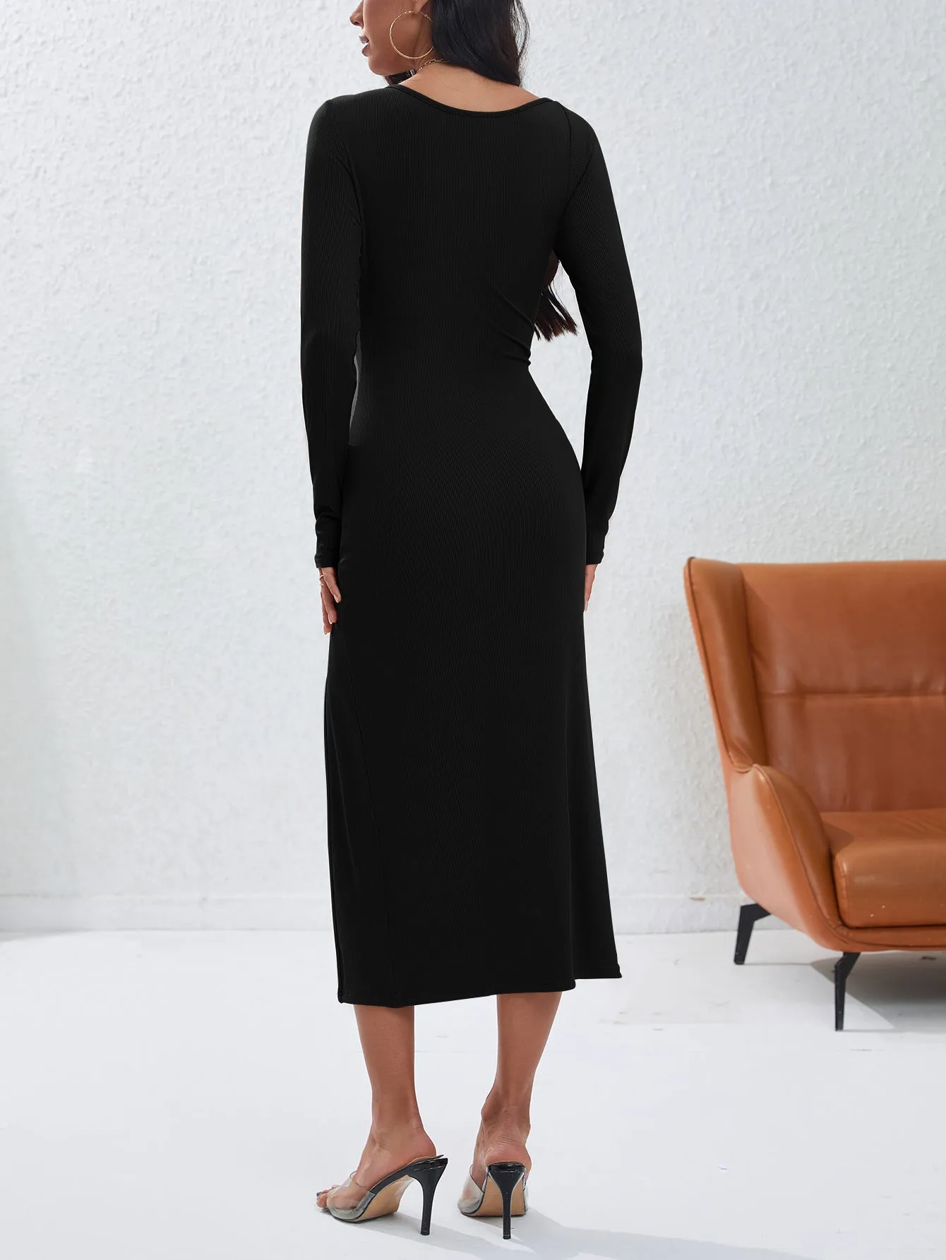 Sexy Irregular Hollow-out Slim-fit Dress for Women, Solid Color One-shoulder Fashion Dress with a Little Clever Design of Exposing Shoulders C-241115-1