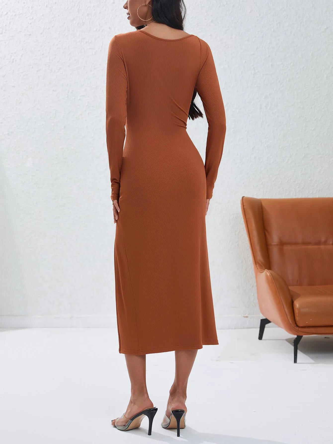 Sexy Irregular Hollow-out Slim-fit Dress for Women, Solid Color One-shoulder Fashion Dress with a Little Clever Design of Exposing Shoulders C-241115-1