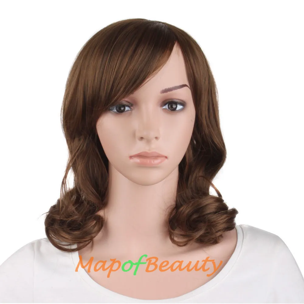 Side Bangs Middle Length Bent Tail Wigs Fiber Shoulder Length Wigs
