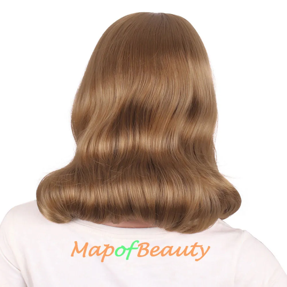 Side Bangs Middle Length Bent Tail Wigs Fiber Shoulder Length Wigs