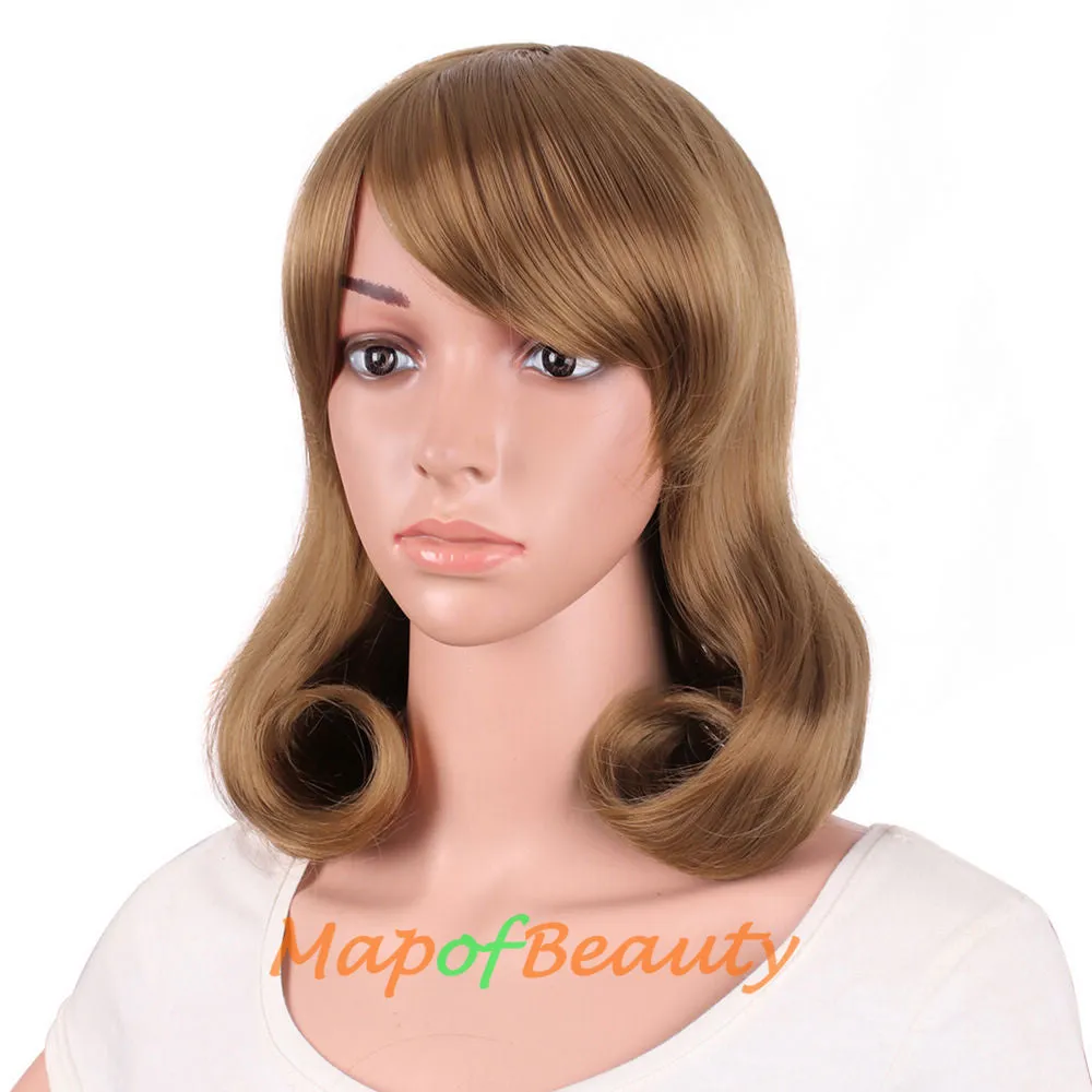 Side Bangs Middle Length Bent Tail Wigs Fiber Shoulder Length Wigs