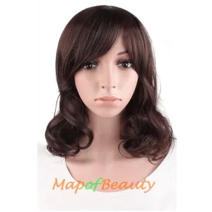 Side Bangs Middle Length Bent Tail Wigs Fiber Shoulder Length Wigs