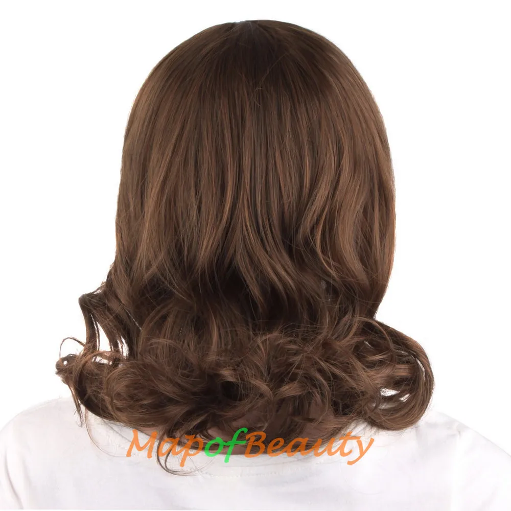 Side Bangs Middle Length Bent Tail Wigs Fiber Shoulder Length Wigs