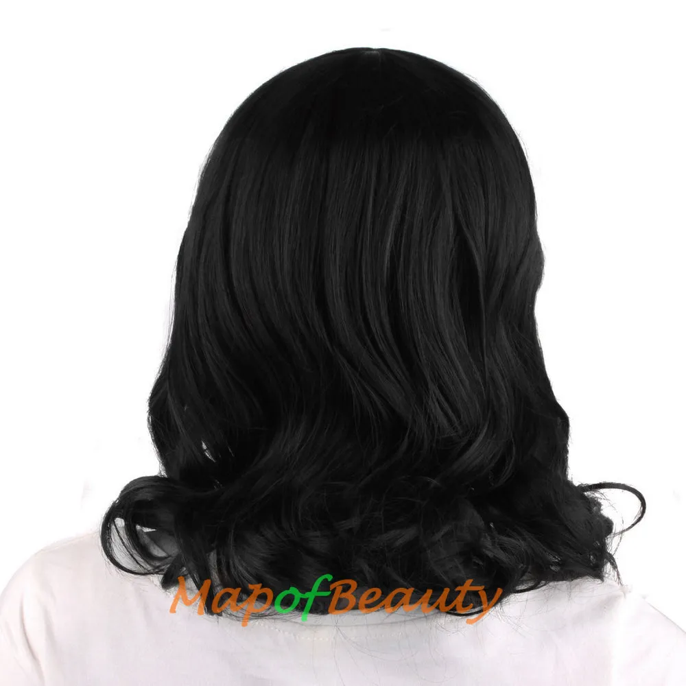 Side Bangs Middle Length Bent Tail Wigs Fiber Shoulder Length Wigs