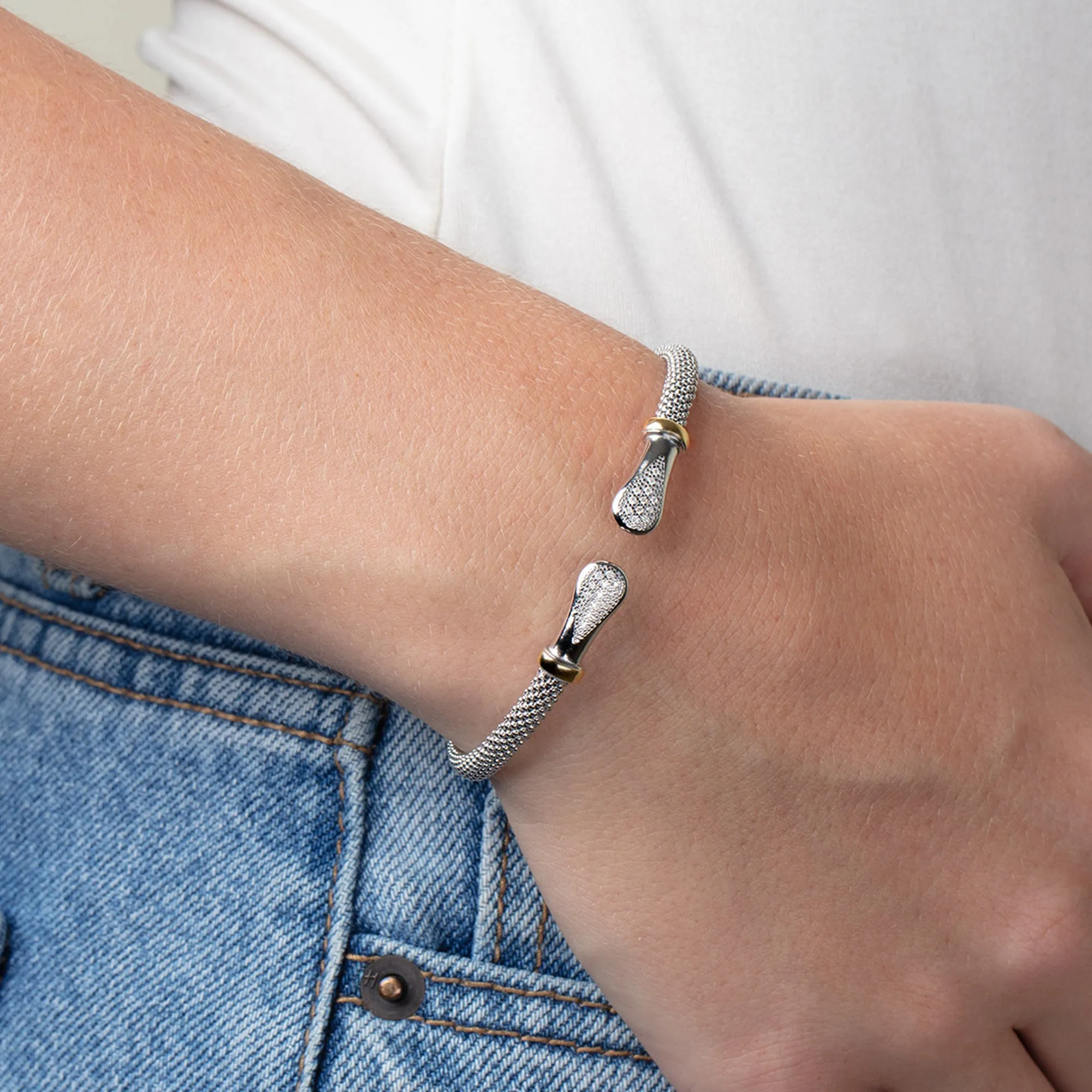 Silver & 18K Gold Prosecco Diamond Teardrop Cuff