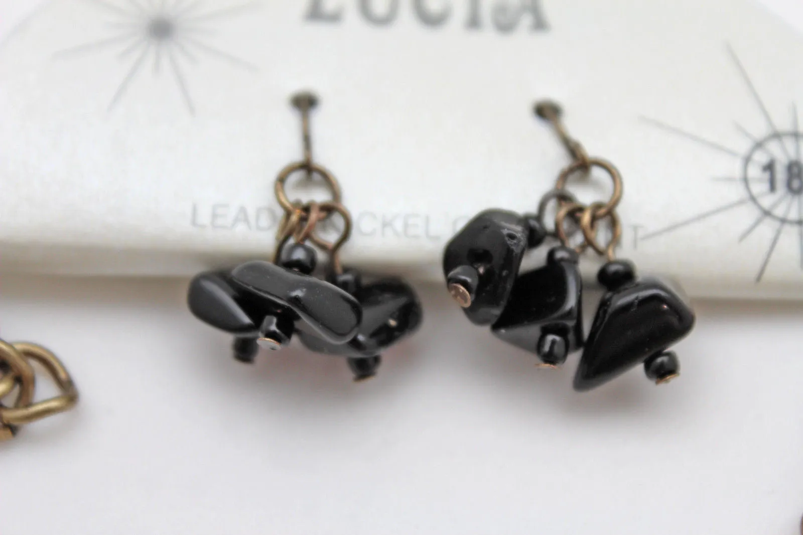 Silver Gold Chain Plate Black Stone Necklace Earrings Set