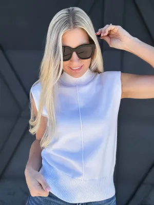 Sleeveless Mock Neck Sweater Top In Off White