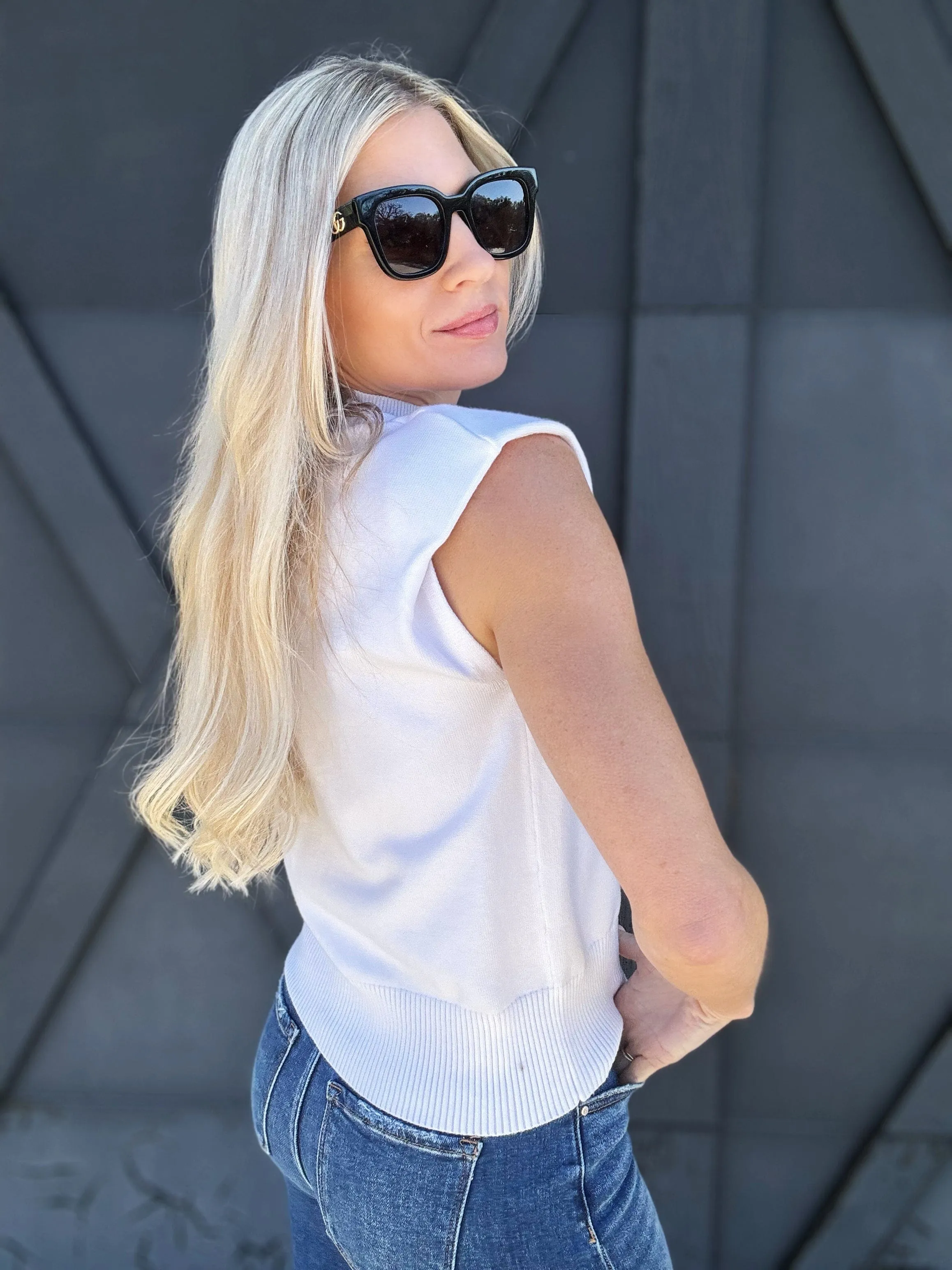 Sleeveless Mock Neck Sweater Top In Off White