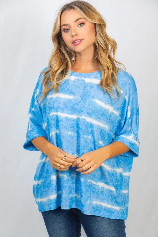 Slouchy Striped Tie-Dye Tee in Sky Blue