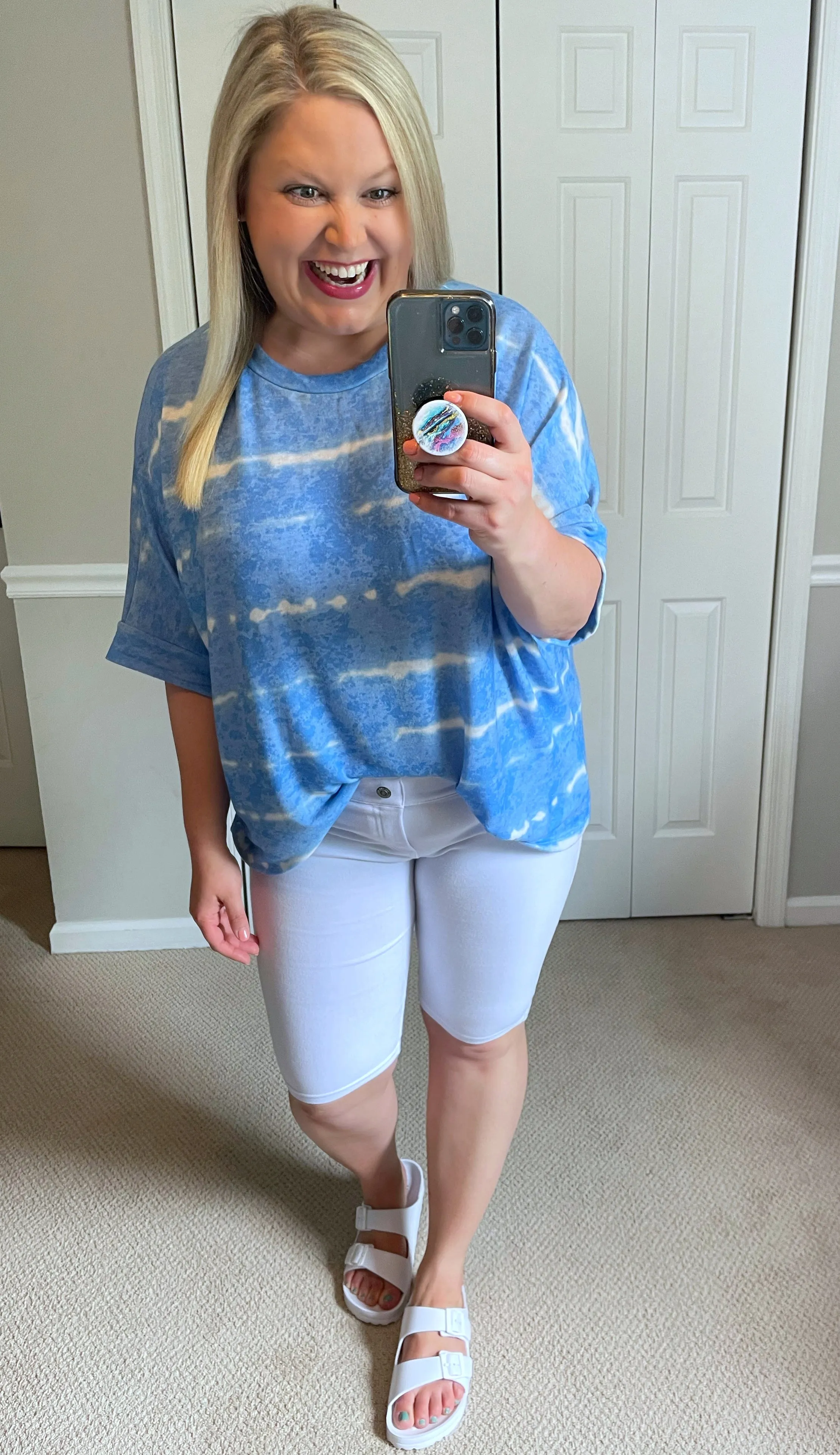 Slouchy Striped Tie-Dye Tee in Sky Blue