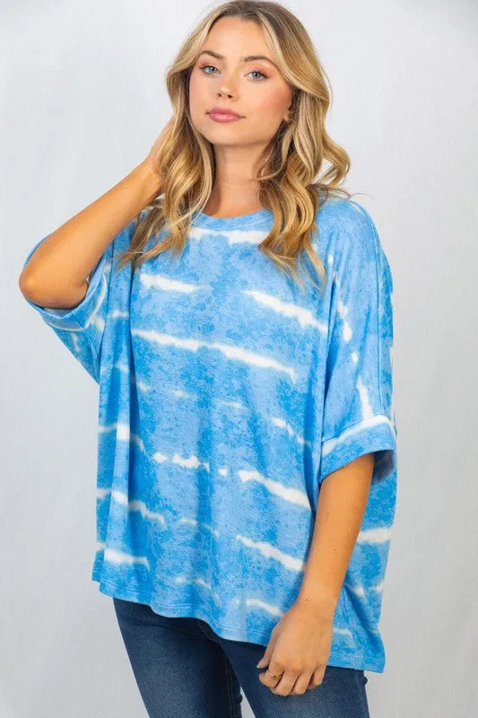 Slouchy Striped Tie-Dye Tee in Sky Blue