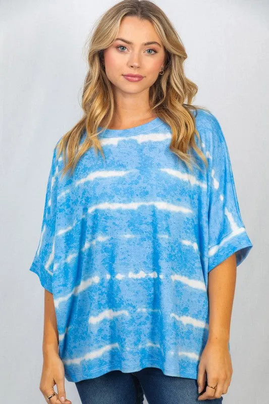 Slouchy Striped Tie-Dye Tee in Sky Blue