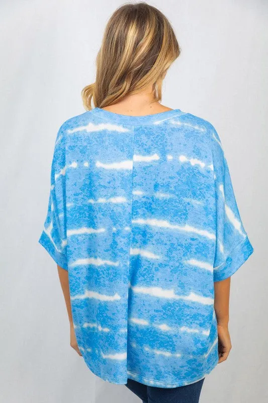 Slouchy Striped Tie-Dye Tee in Sky Blue