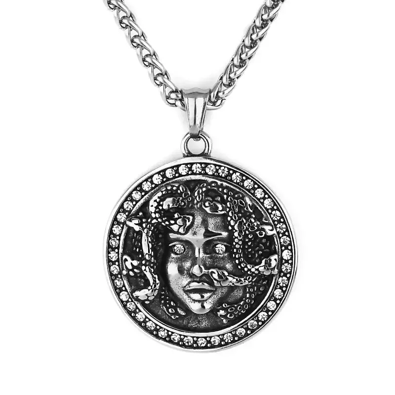 Snake Medusa Diamond Pendant with Hang Tag Shape & Retro Elements