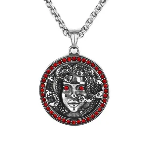Snake Medusa Diamond Pendant with Hang Tag Shape & Retro Elements