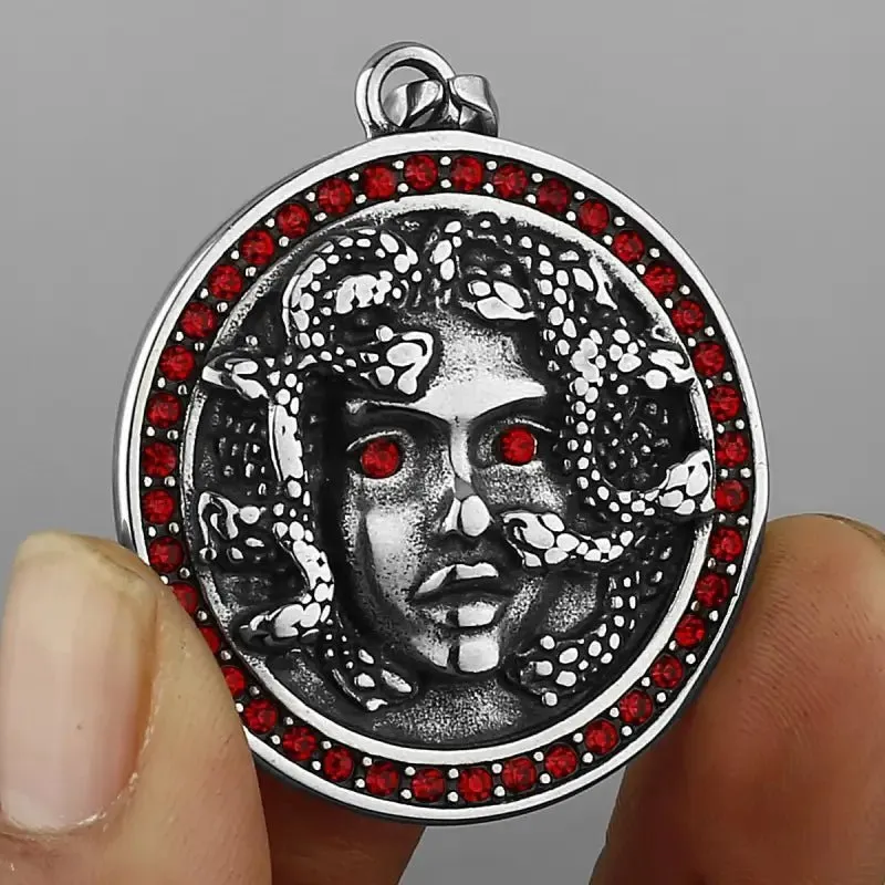 Snake Medusa Diamond Pendant with Hang Tag Shape & Retro Elements