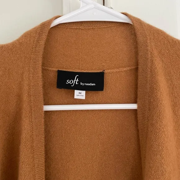 Soft by NAADAM 100% Cashmere Cascade Front Long Vest Sweater Camel Tan M