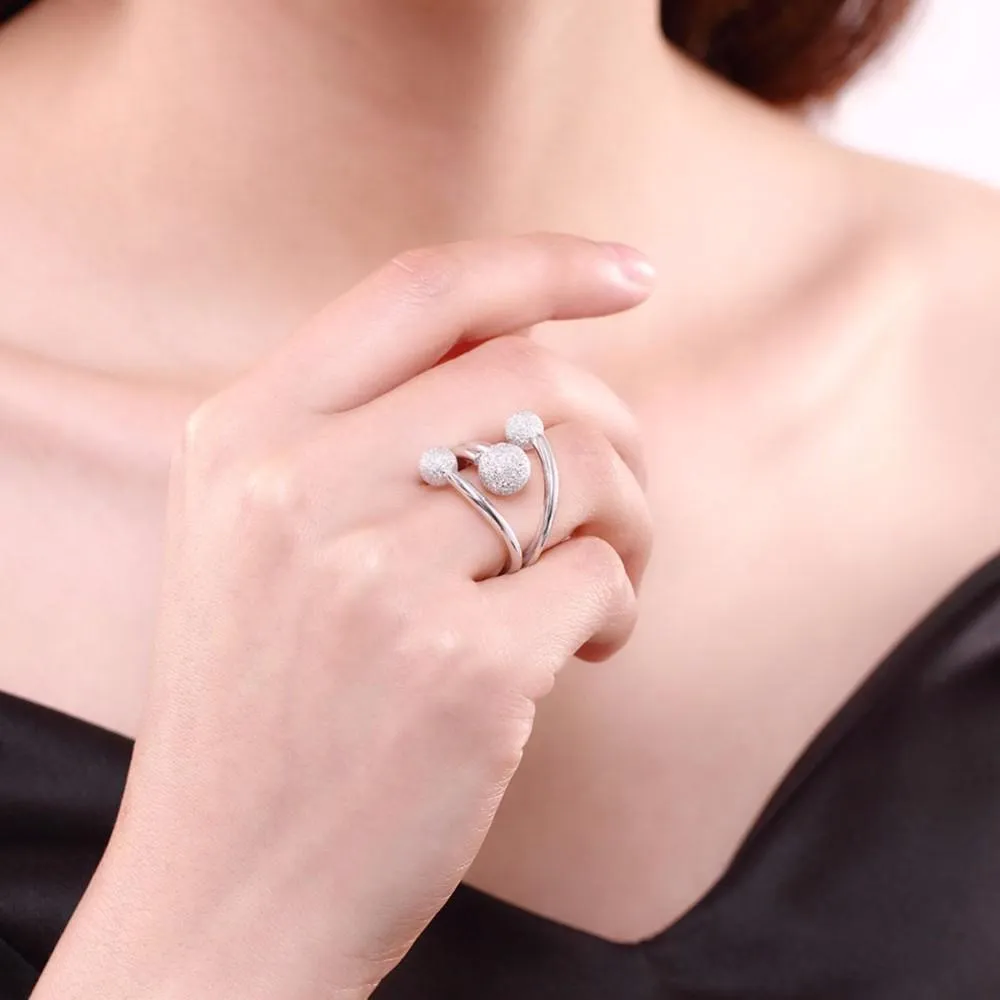 Solid 925 Sterling Silver Adjustable Rings for Women – Surround Ball Design – Party Jewelry Gift Ideas for Mom