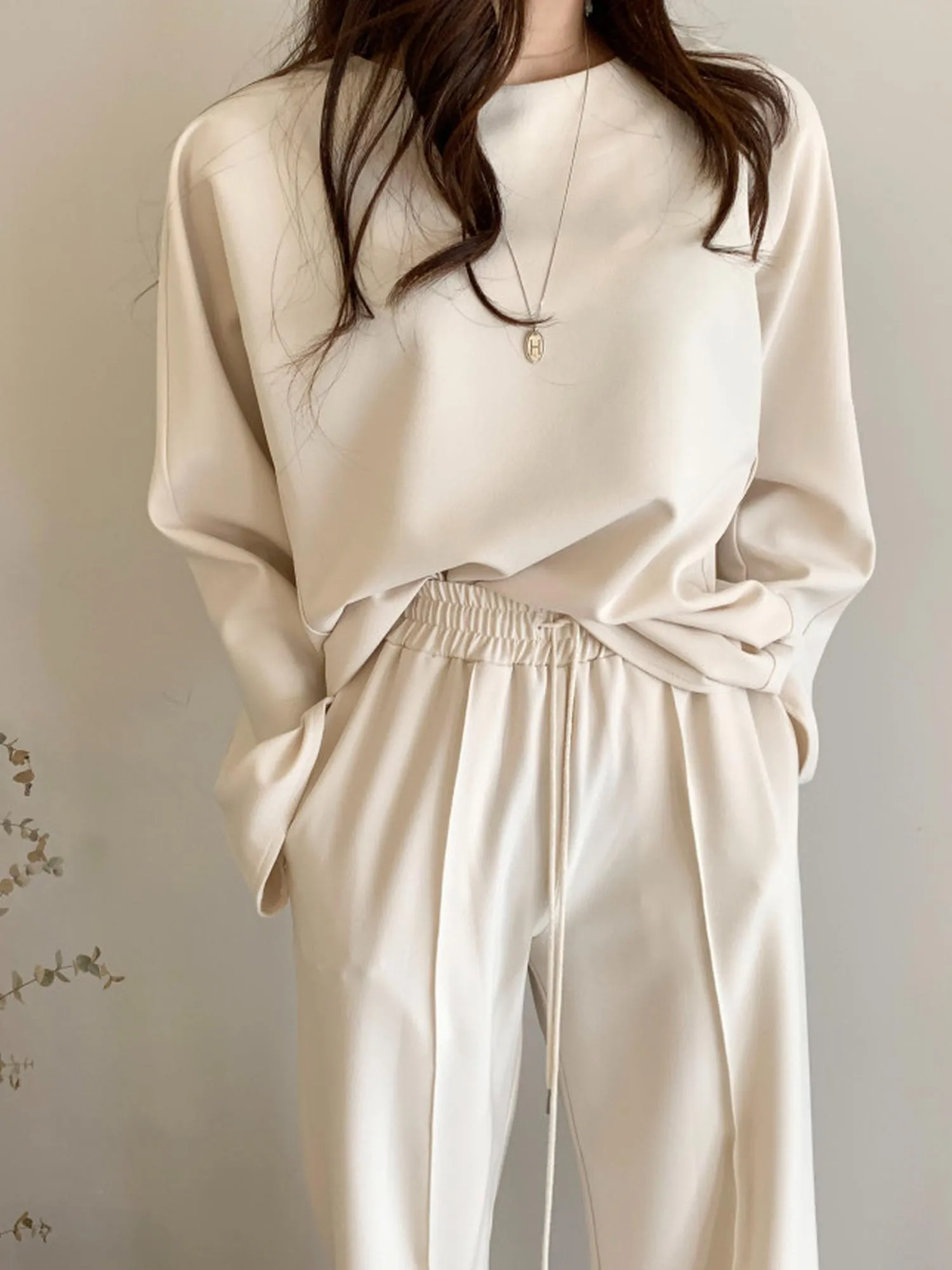 Solid Beige Relaxed Top And Pant Co-Ord Set