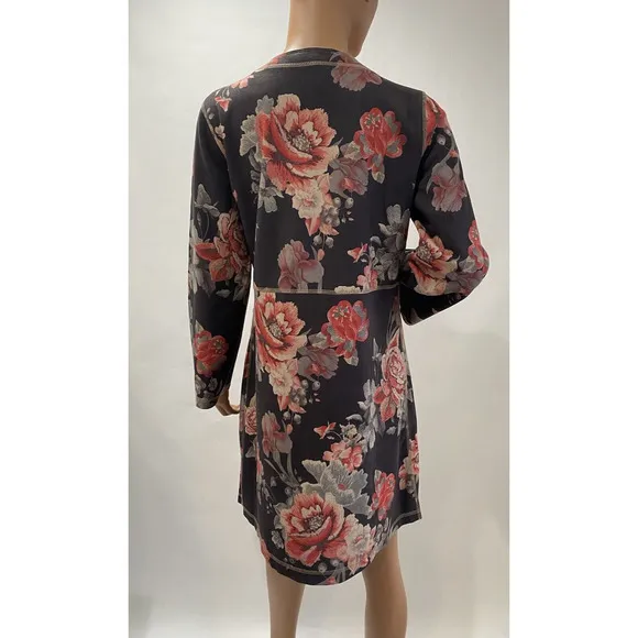 Solitaire Open Light Jacket /Cardigan size medium grey/floral long sleeves