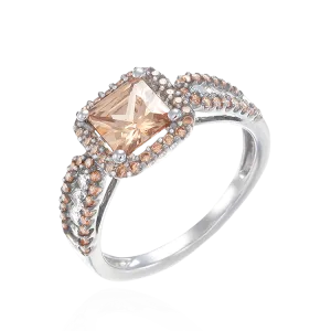 Sparkling Ring with Champagne and Halo Setting