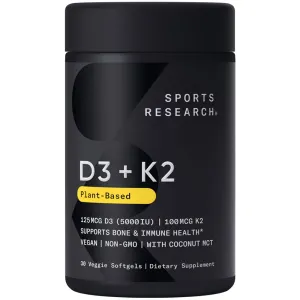 Sports Research Vegan Vitamin D3   K2, 5000Iu D3, 100Mcg K2 (30Ct)