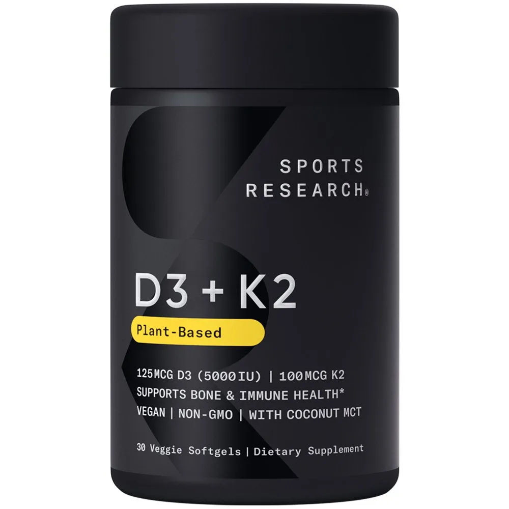 Sports Research Vegan Vitamin D3   K2, 5000Iu D3, 100Mcg K2 (30Ct)