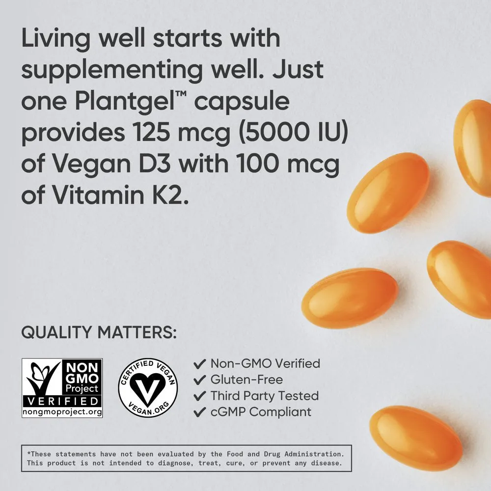 Sports Research Vegan Vitamin D3   K2, 5000Iu D3, 100Mcg K2 (30Ct)