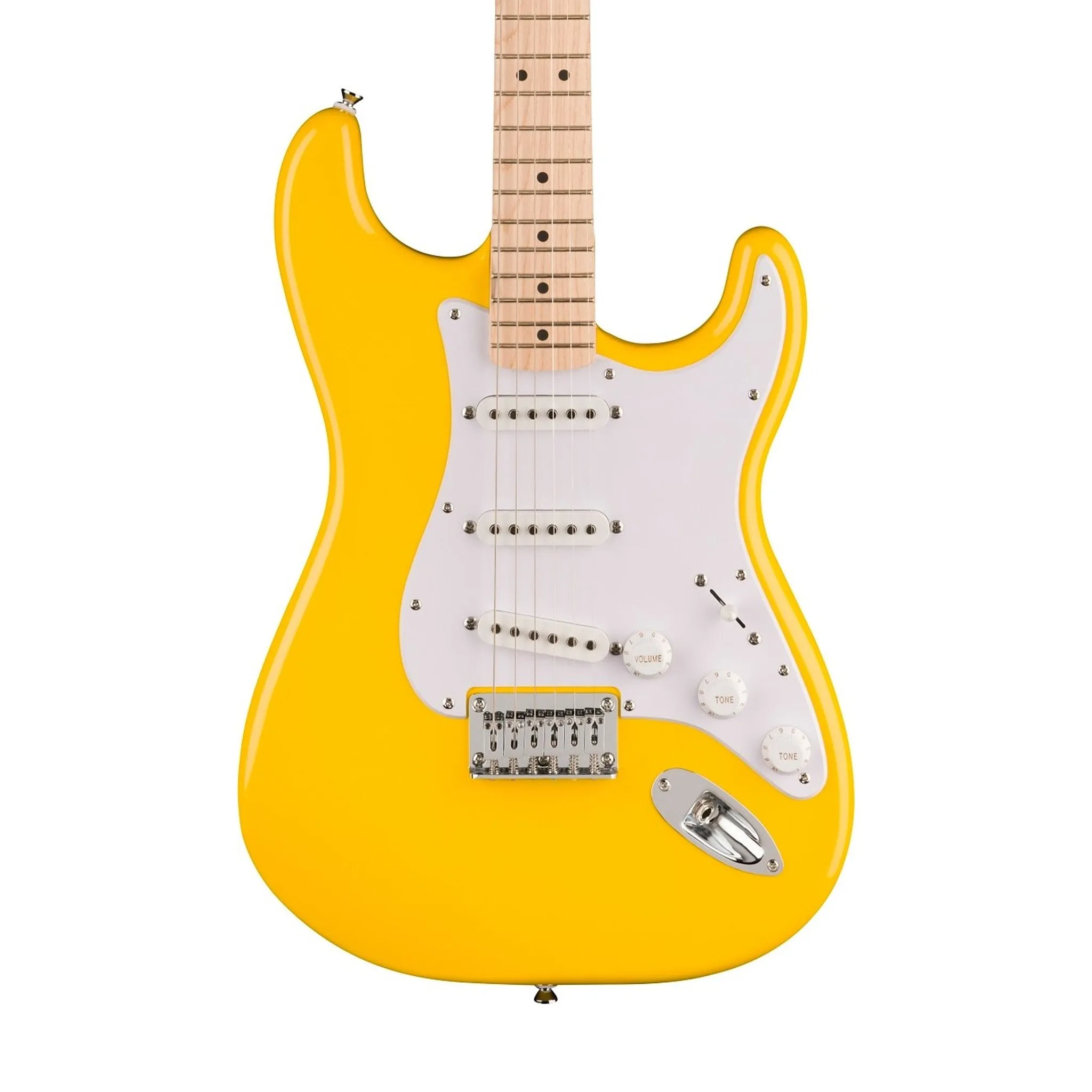 Squier Limited Edition Sonic Stratocaster HT Electric Guitar w/White Pickguard, Maple FB, Graffiti Yellow