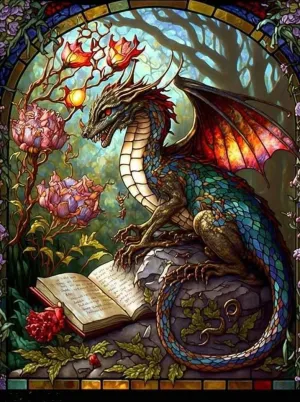 Stained Glass Dragon Spell Book Shadows Home Decor Metal Tin Sign Vintage Retro Style Wall Art Kitchen Decoration Gift for Cat Lover Brand New Vintage