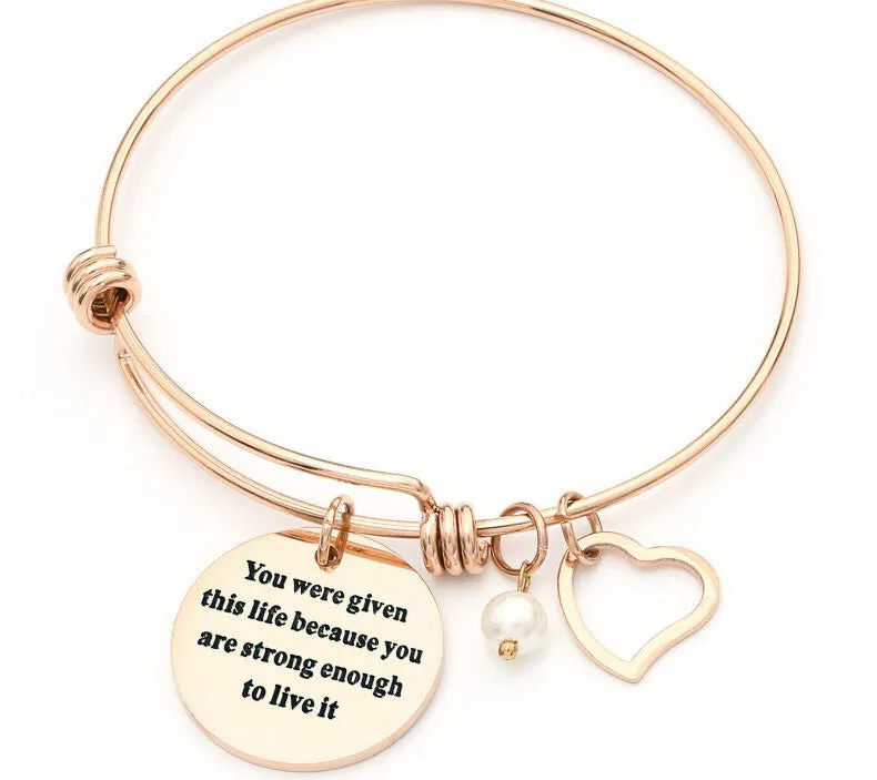 Stainless Steel Women Girls Inspirational Quotes Bangle Heart Charm Bracelets & Bangles She Believe She Could So She Did
