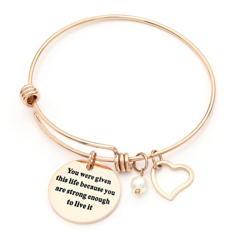 Stainless Steel Women Girls Inspirational Quotes Bangle Heart Charm Bracelets & Bangles She Believe She Could So She Did
