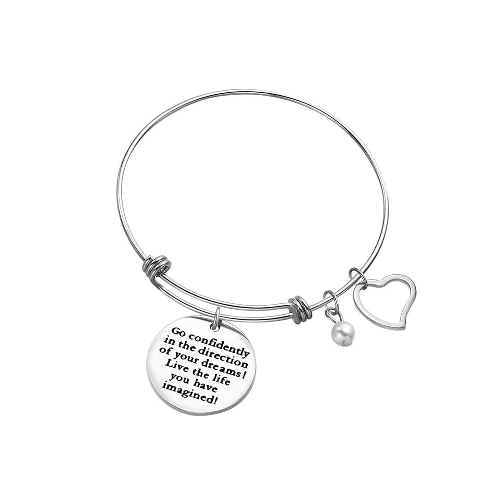 Stainless Steel Women Girls Inspirational Quotes Bangle Heart Charm Bracelets & Bangles She Believe She Could So She Did