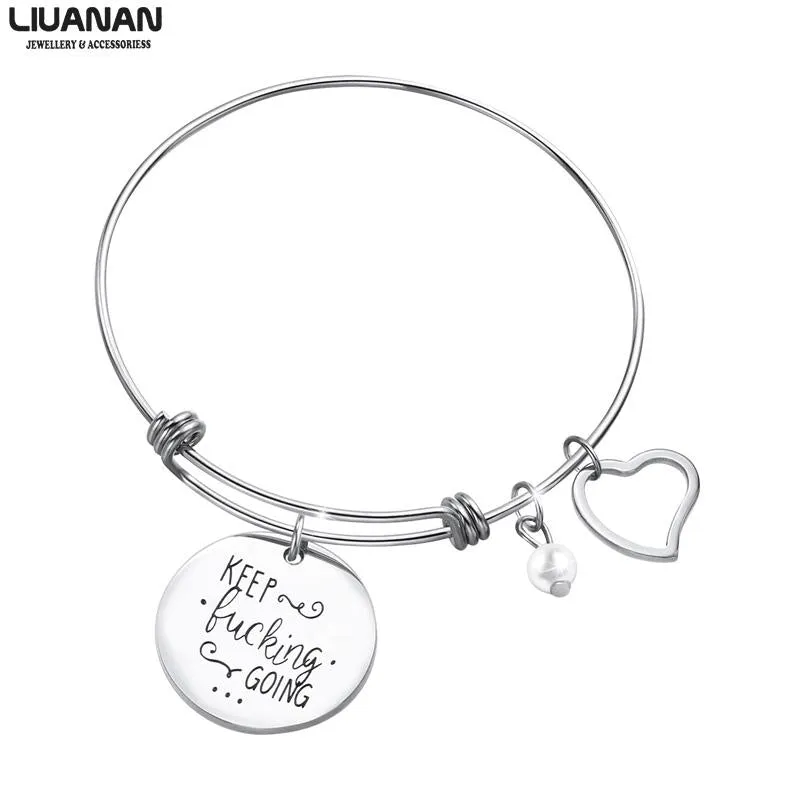 Stainless Steel Women Girls Inspirational Quotes Bangle Heart Charm Bracelets & Bangles She Believe She Could So She Did