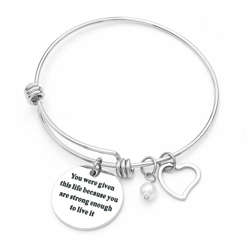 Stainless Steel Women Girls Inspirational Quotes Bangle Heart Charm Bracelets & Bangles She Believe She Could So She Did