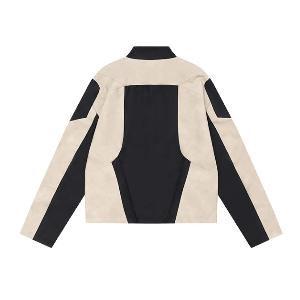 Stand Collar Contrast Leather Jacket