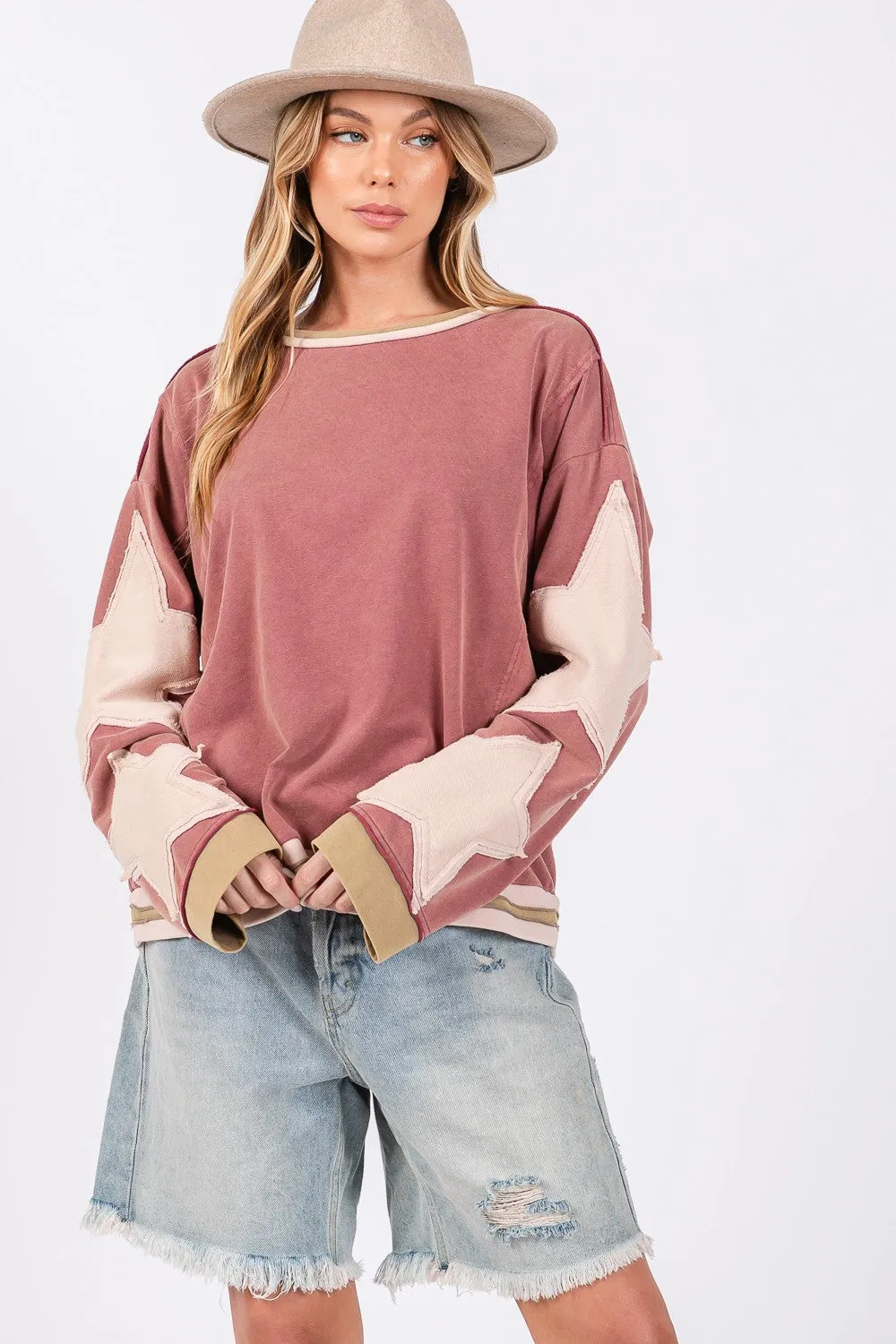 Star Attraction French Terry Star Applique Patch Sweatshirt