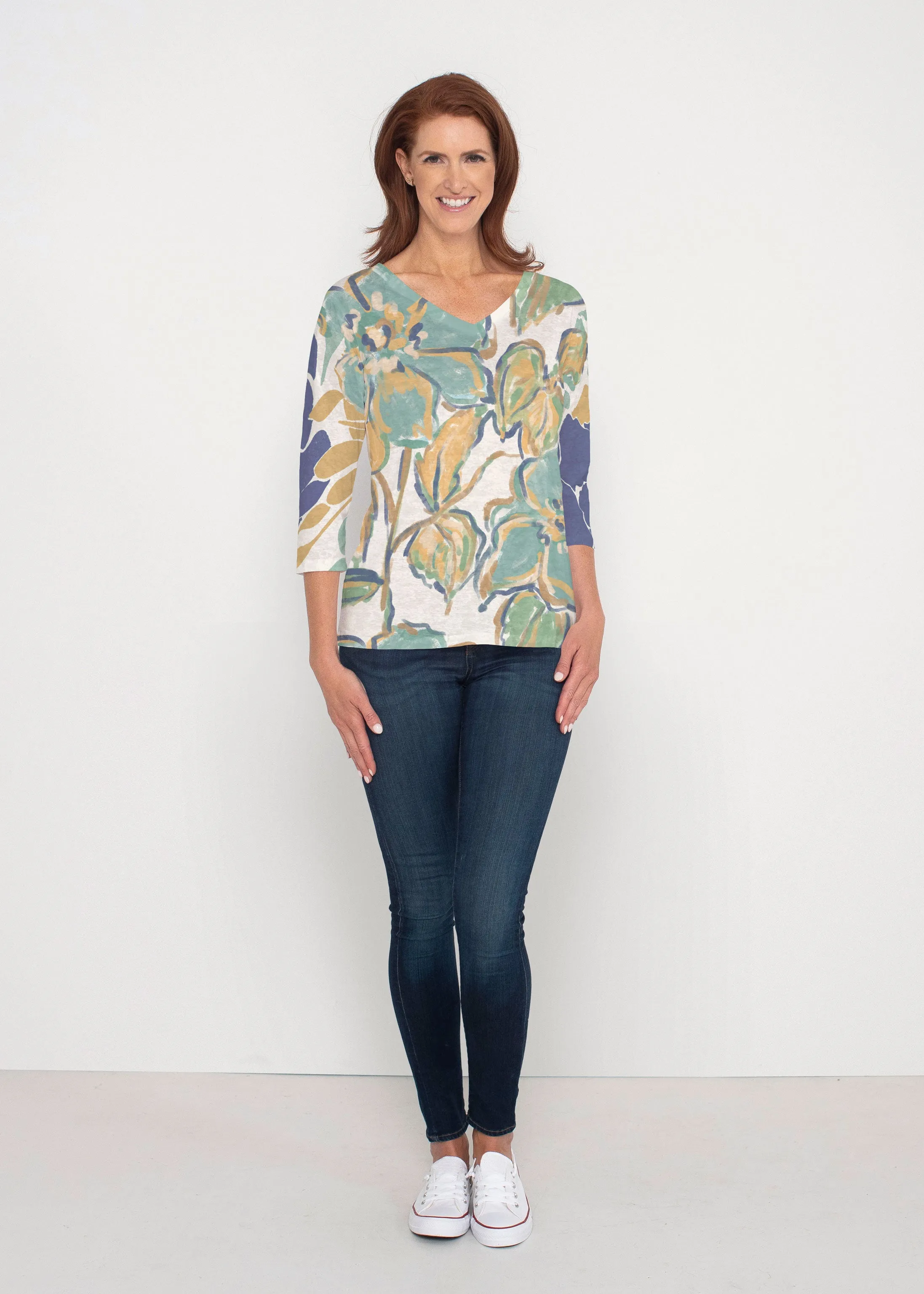 Stefania (8110) ~ Signature 3/4 Sleeve V-Neck Top