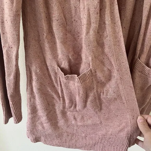 Stitches And Stripes Revolve Long Line Pink Mauve Speckled Cardigan Pockets- XXL