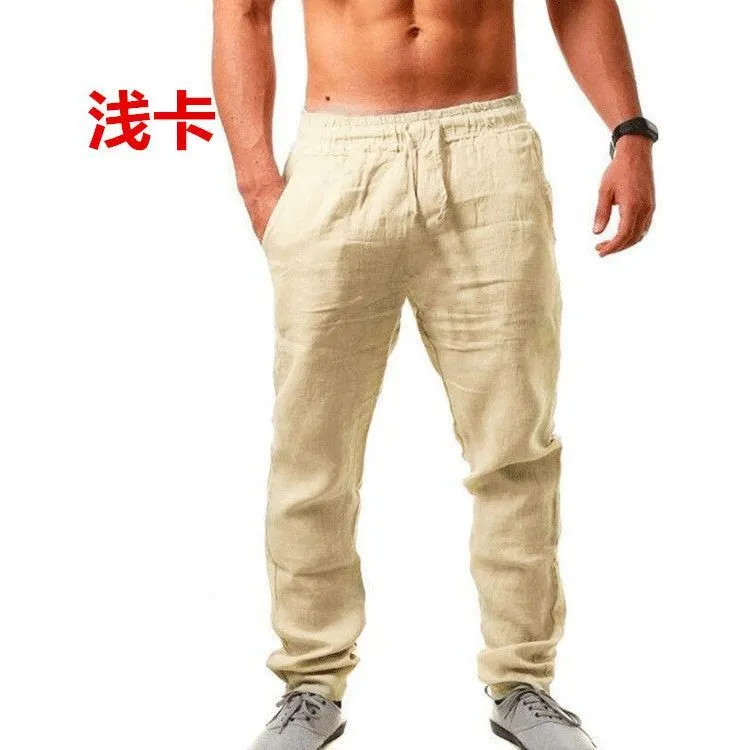 Summer Men's Breathable Linen Loose Leisure Sports Trousers