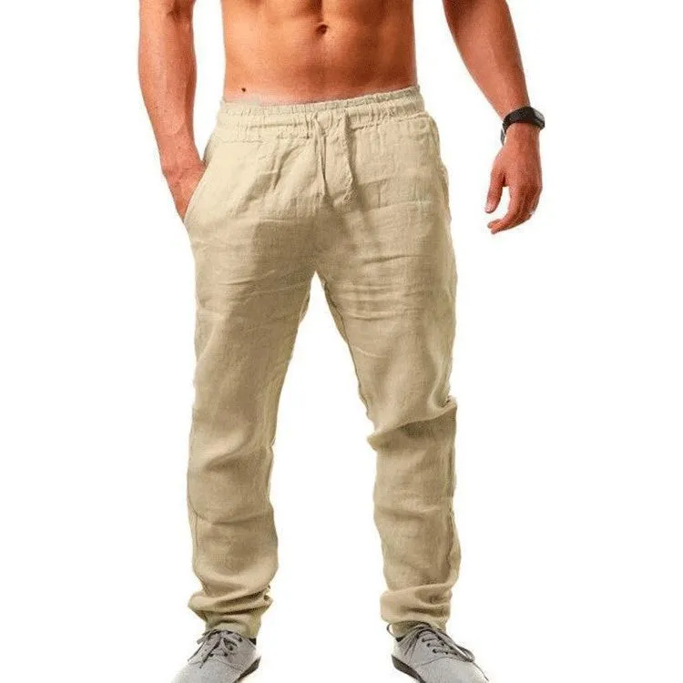Summer Men's Breathable Linen Loose Leisure Sports Trousers