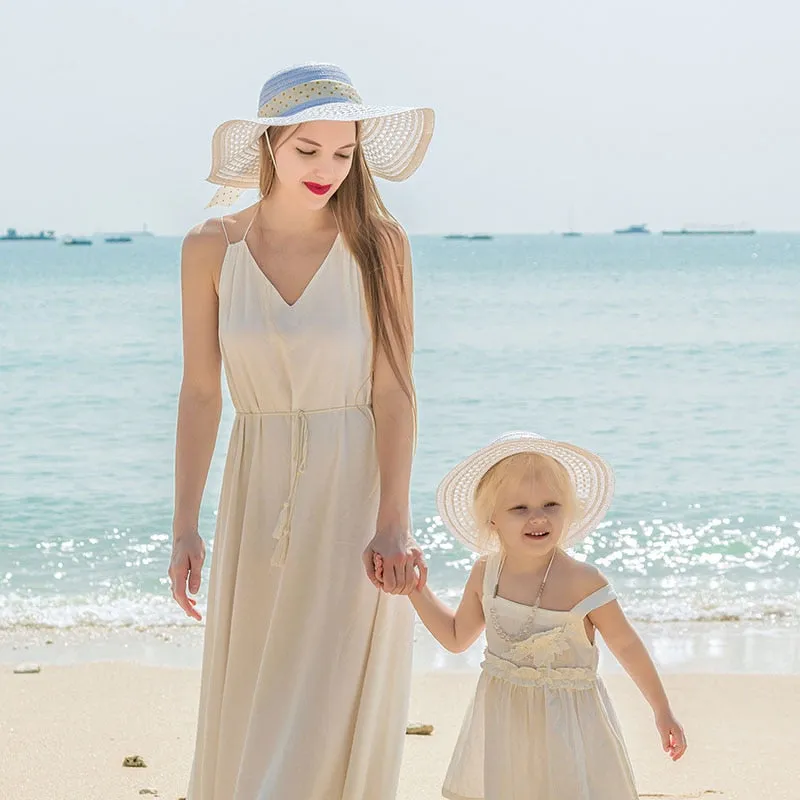 Summer Sunscreen Baby Hat Leopard Print Lace Bow Straw Hat Beach Baby Sun Hat Outing Parent Child Straw Hat