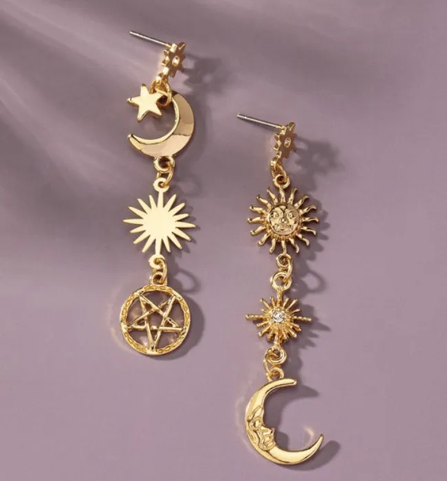Sun Moon Star Drop Earrings